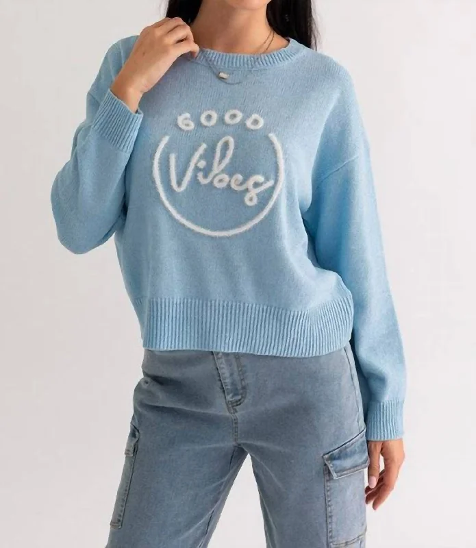 Women's Casual Garments Good Vibes Sweater In Light Blue