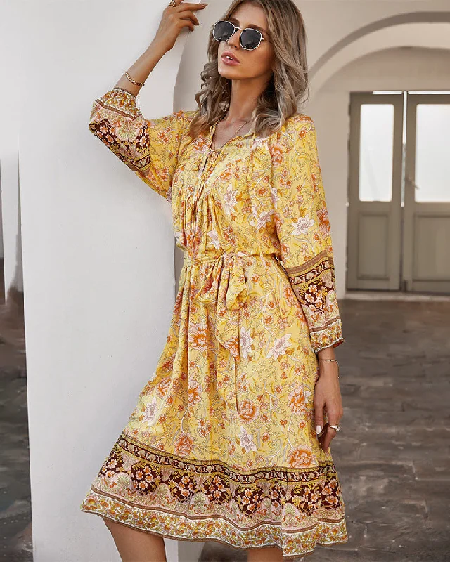 Women's Trendy Attire Sanibel Swiss Dot Boho Maxi Dress - Pale Yellow