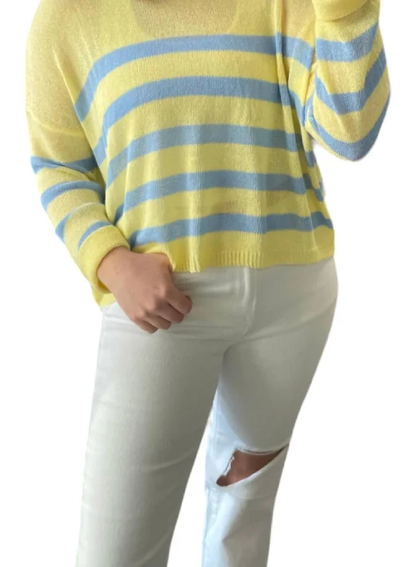 Women's Functional Outfit For Outdoor Activities Stripe Knit Sweater In Lemon