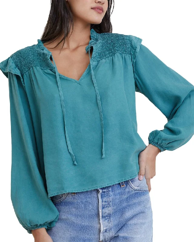 Casual Garments For Women Bella Dahl Long Sleeve Smocked Ruffle Pullover