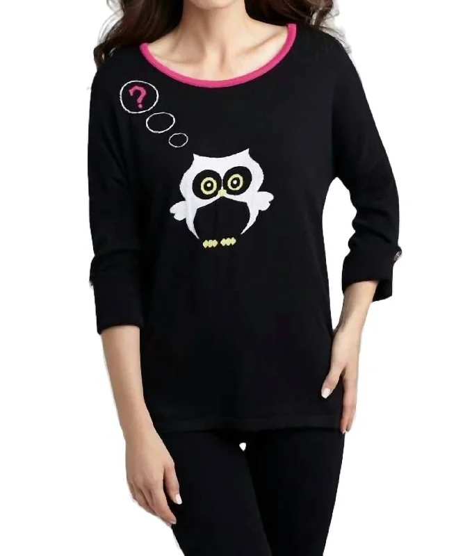 Women's Plus-Size Attire Owl Graphic Sweater In Black Multi