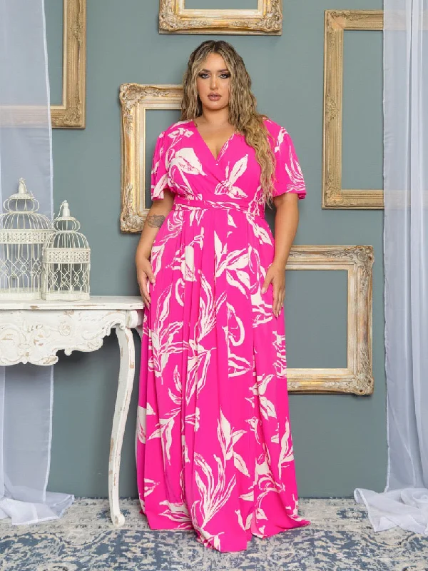 Women's Clothing Outfit Set Claire Plus Size Chiffon Maxi Dress in Pink Floral