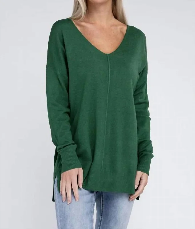 Affordable Women's Garments V Neck Sweater In Kelly Green