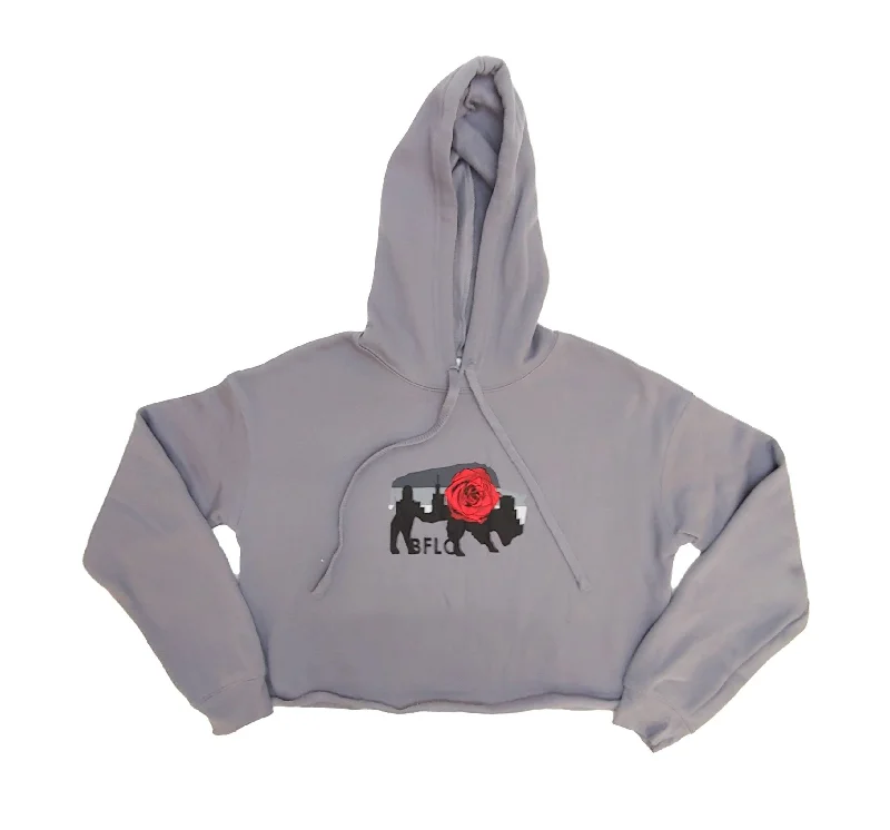 Casual Outfit For Women Grey Cropped Rose Hoodie