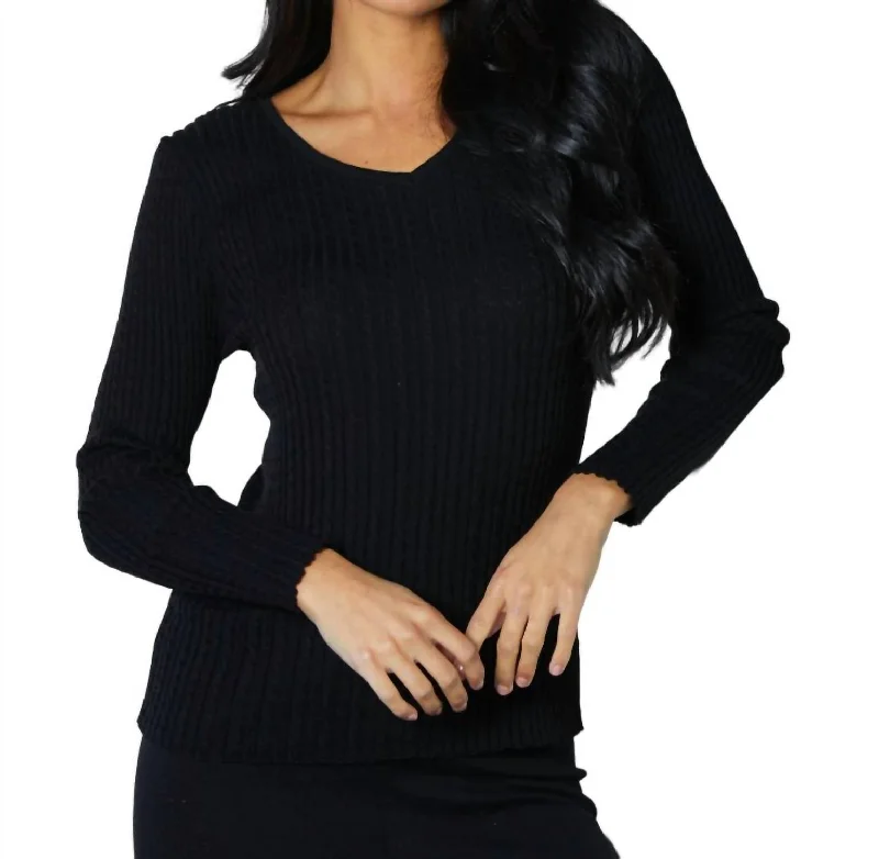 Affordable Women's Outfit Braided V-Neck Sweater In Black