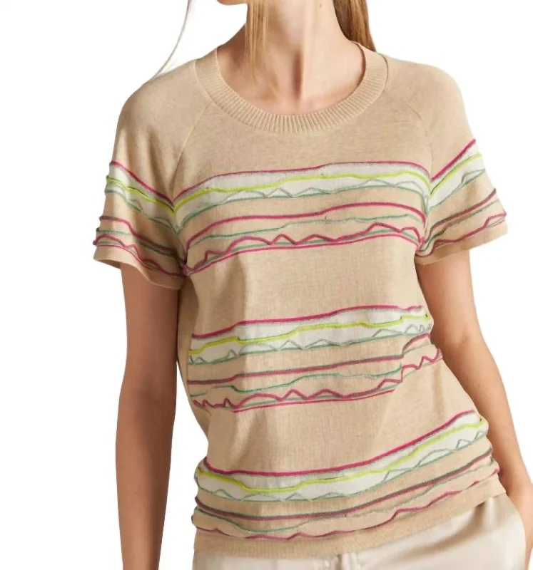 Women's Resort Garments Stripe String Sweater In Beige Multi