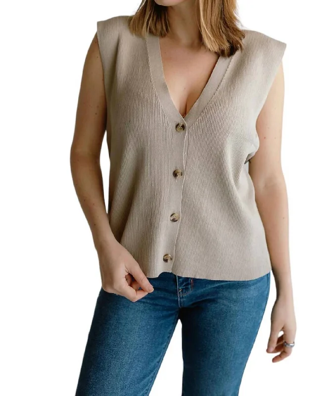 Women's Elegant Outfit Summer Sweater Vest In Greige