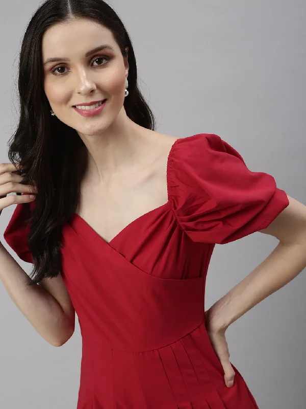 Affordable Luxury Women's Garments Women Sweetheart Neck Solid Red Playsuit-SH-7169-Red