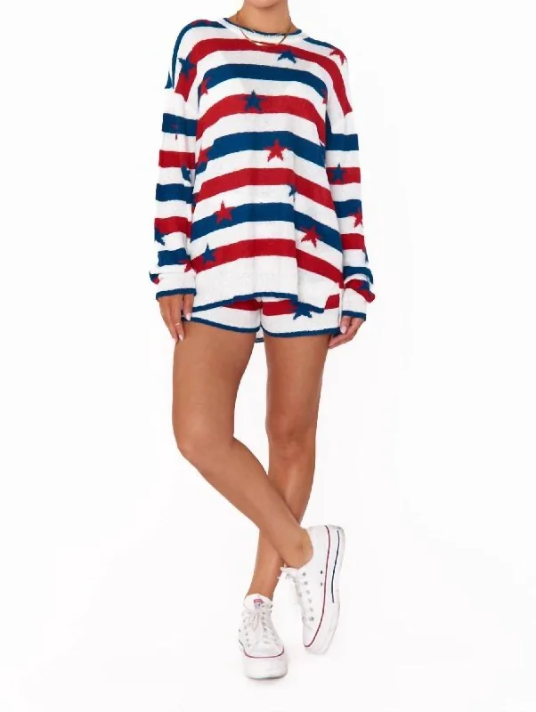 Women's Vacation Outfit Star Spangled Sweater In Blue/red