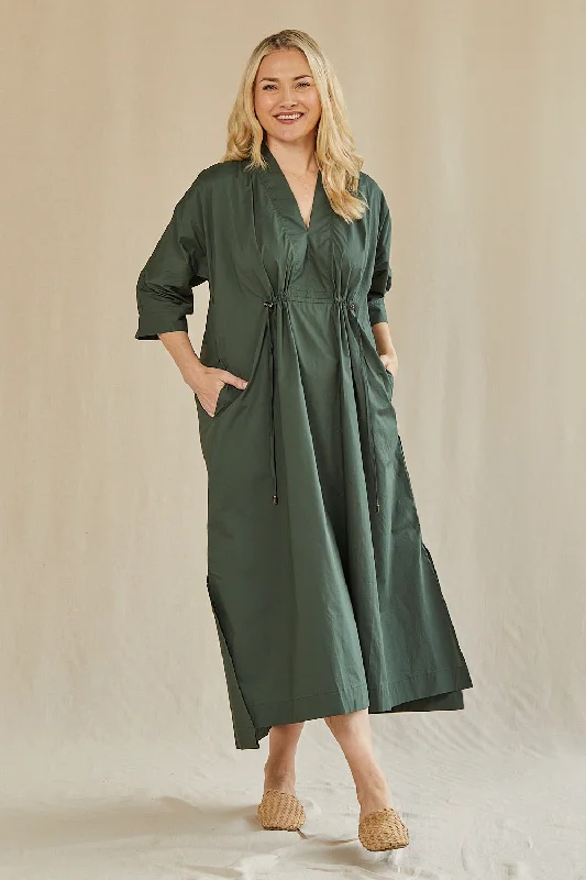 Stylish Women's Garments Finley Poplin Kaftan Dress in Bottle Green