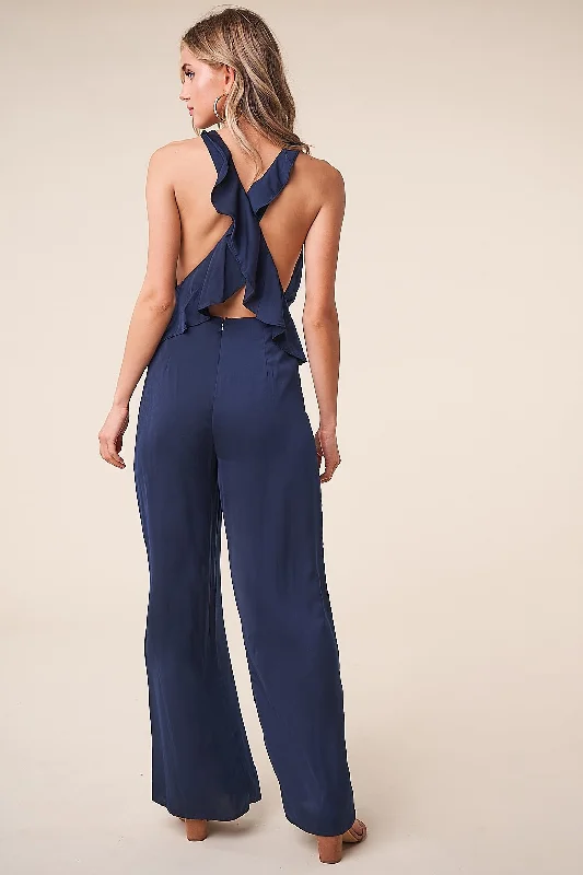 Women's Vacation Outfit Endless Moment Cross Back Wide Leg Jumpsuit