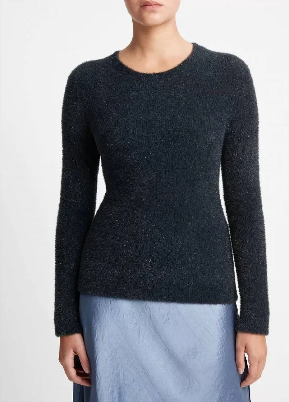 Women's Work Outfit For The Office Lurex Eyelash Pullover Sweater In Obsidian Black