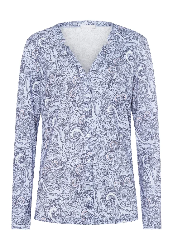 Women's Vacation Outfit Set Sleep And Lounge Button Front Shirt | Calm Paisley 77934-2954