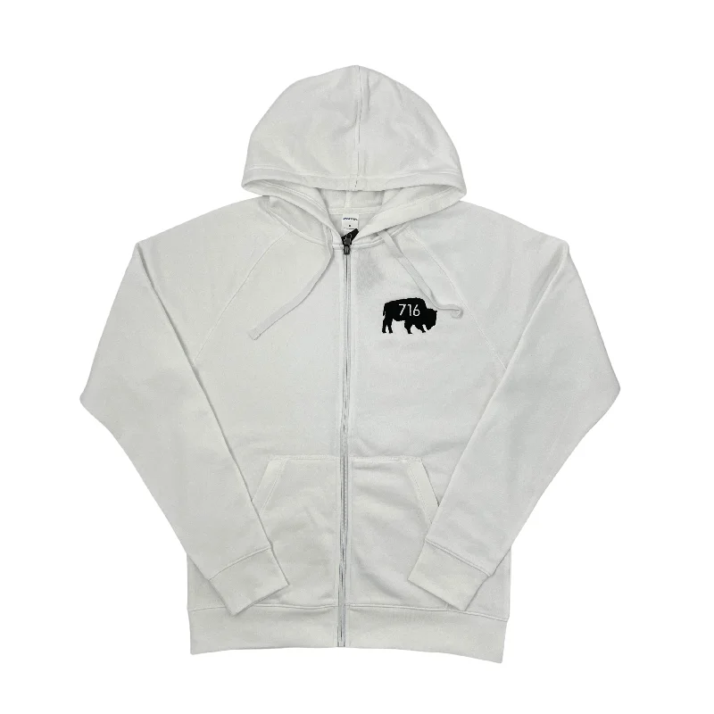 Affordable Luxury Women's Garments BFLO 716 With Embroidered Buffalo White Full Zip Hoodie