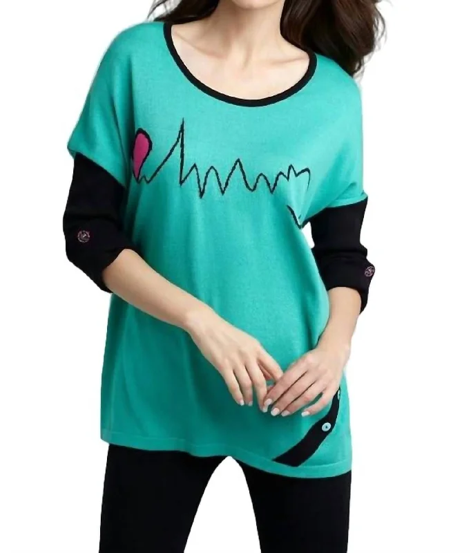 Casual Garments For Women Heartbeat Graphic Sweater In Teal/black