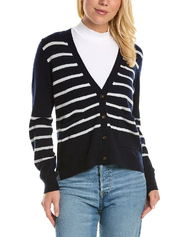 Women's Transitional Garments Amicale Cashmere Striped V-Neck Cashmere Cardigan