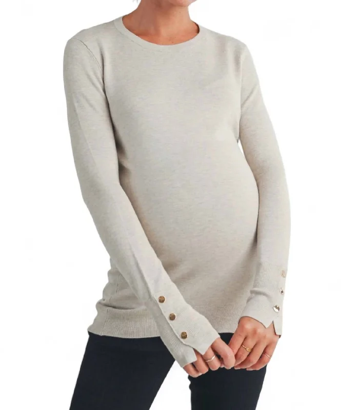 Women's Seasonal Garments Solid Maternity Sweater Top With Sleeve Button In Camel