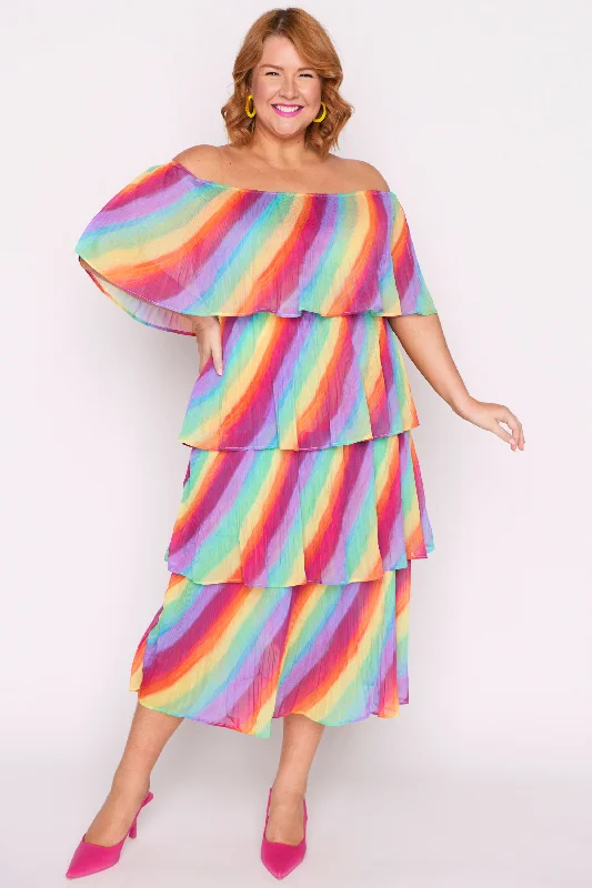 Women's Formal Event Outfit Faire Rainbow Shine Pleated Dress