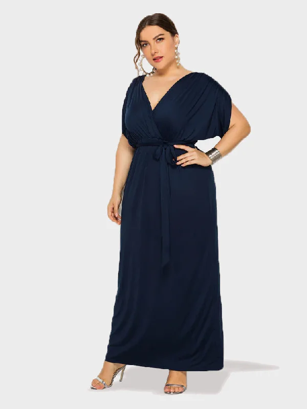 Women's Vintage Attire Plus Dolman Sleeve Wrap Maxi Party Dress