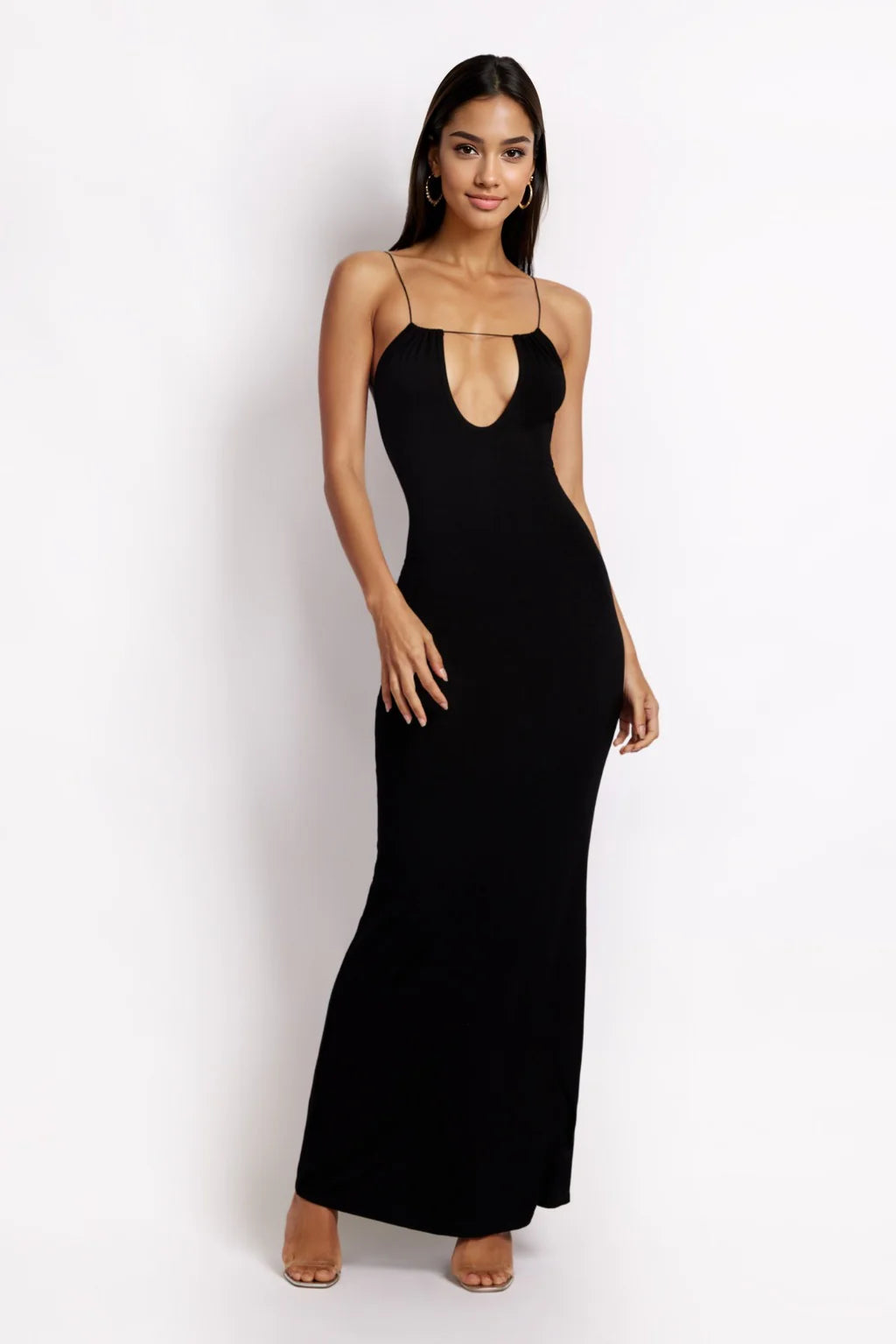 Women's Evening Attire Strappy Circle Cutout Maxi Dress - Black