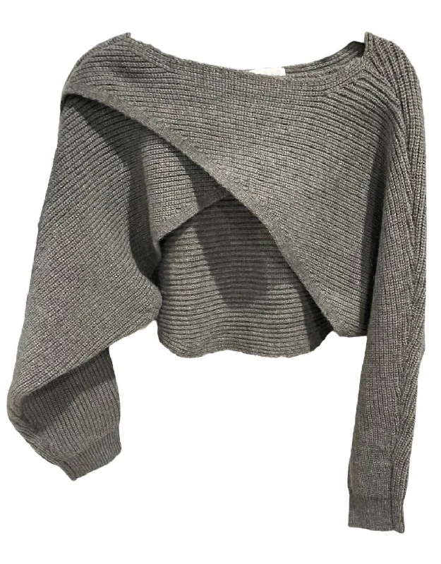 Women's Evening Wear Outfit Crisscross Knit Sweater In Grey