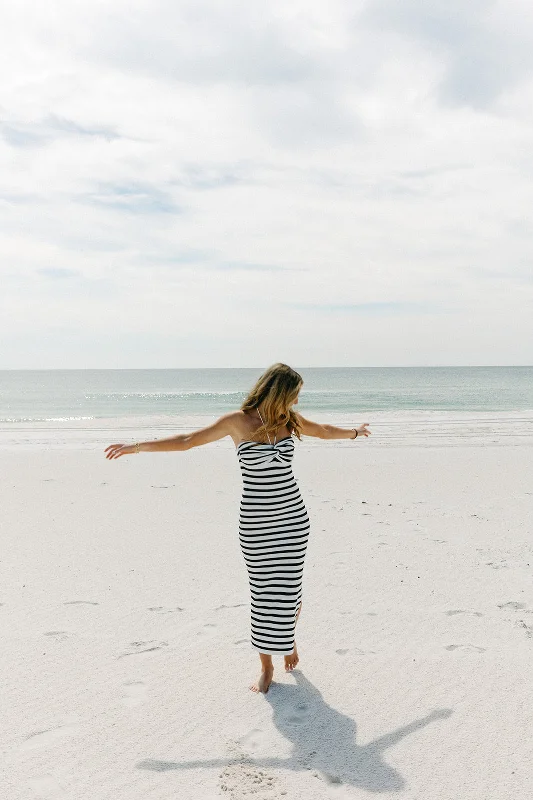 Elegant Women's Evening Garments Take Chances Striped Dress -White/Black