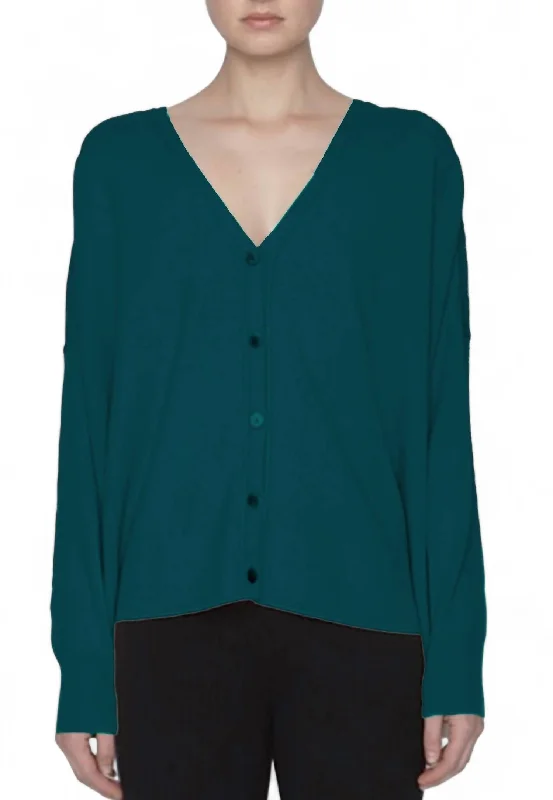 Women's Active Garments For Workouts Evan Button Down Wool Cashmere Cardigan In Verde