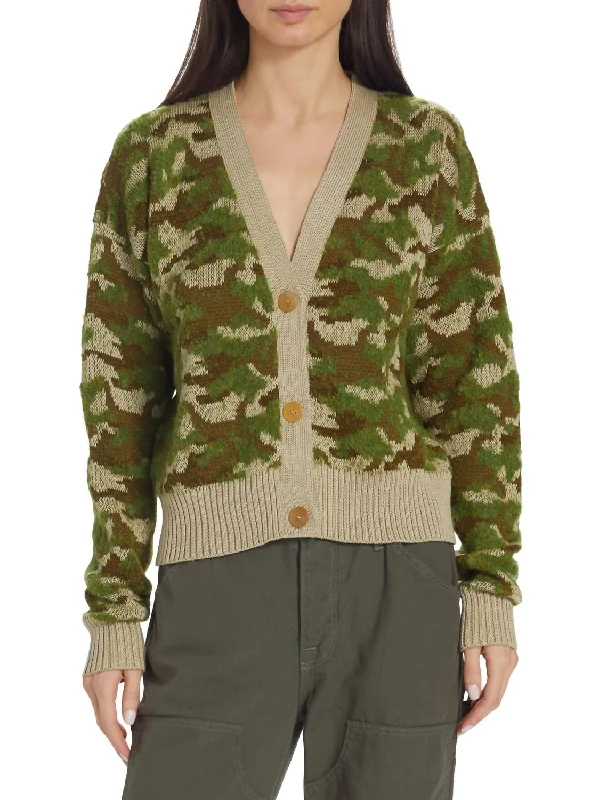 Women's Stylish Outdoor Outfit Rangu Crop Cardigan In Camo Jacquard