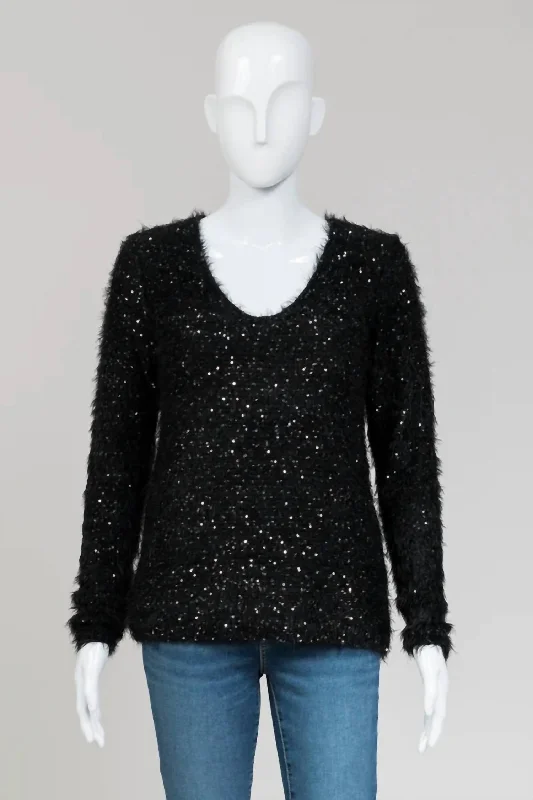 Casual Outfit For Women Sequin Knit Sweater In Black/silver