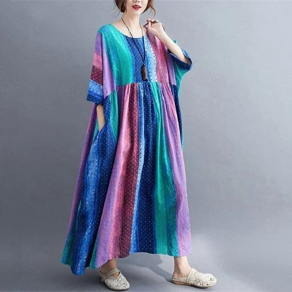 Women's Functional Outdoor Garments Oversized Watercolour Striped Dress