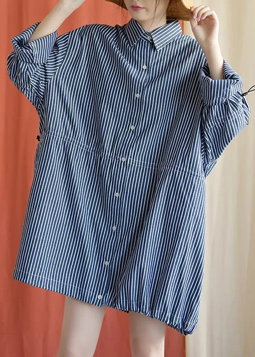 Women's Transitional Outfit French drawstring Cotton dresses Fabrics dark blue shirt Dress fall