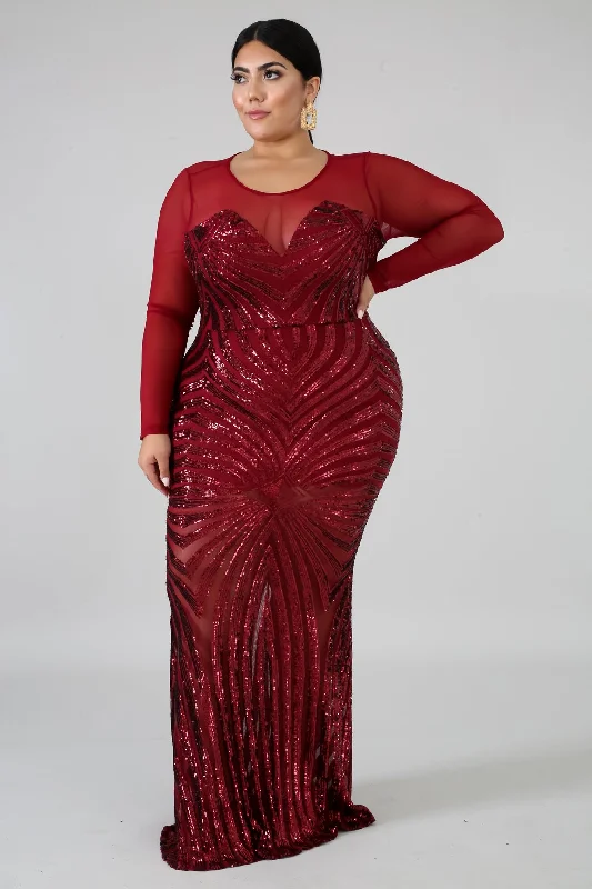 Women's Plus-Size Casual Outfit Burgundy Haley Sequin Mermaid Dress