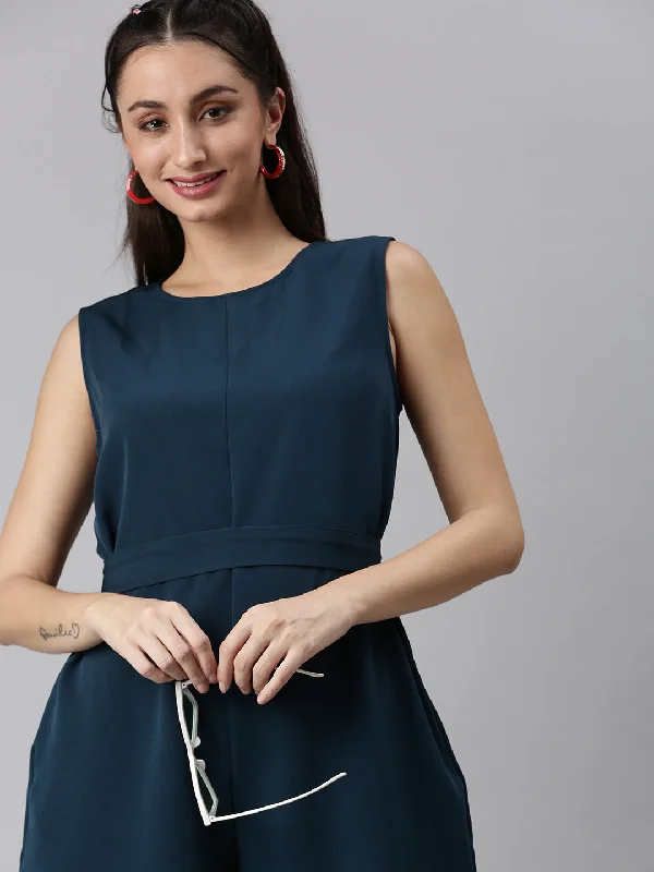 Women's Formal Event Outfit Women Solid Teal Playsuit-SH-6238-Teal