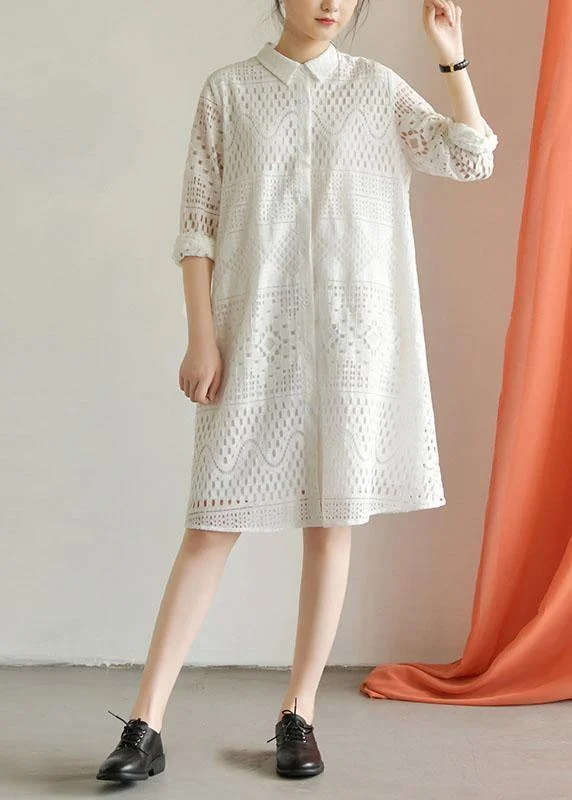 Women's Trendy Casual Outfit Classy hollow out blended quilting dresses Inspiration white patchwork Dress fall