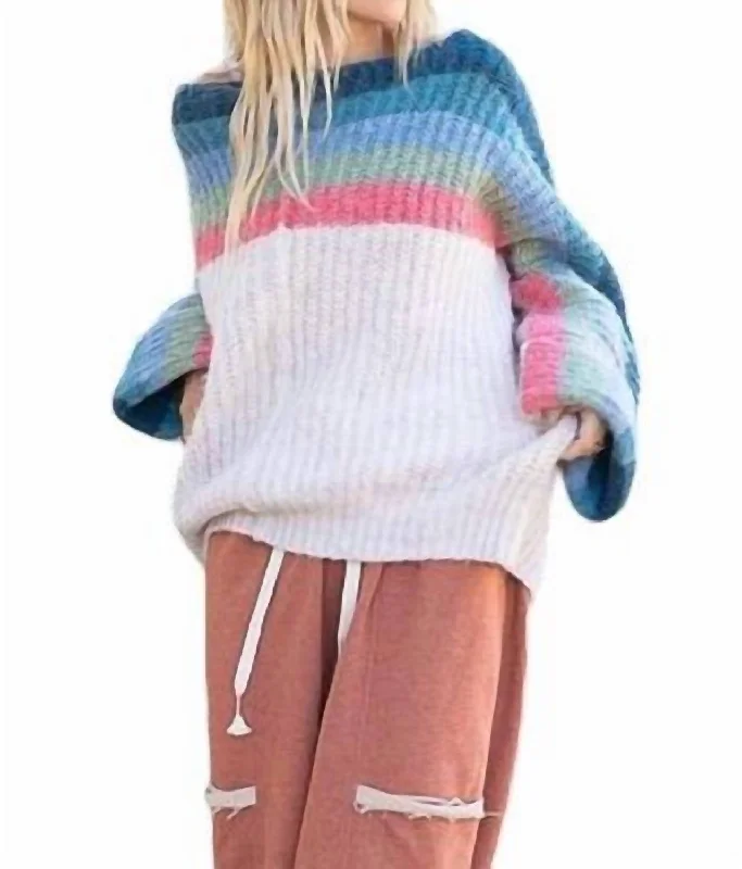 Women's Relaxed Outfit Long Sleeve Sweater In See The Rainbow