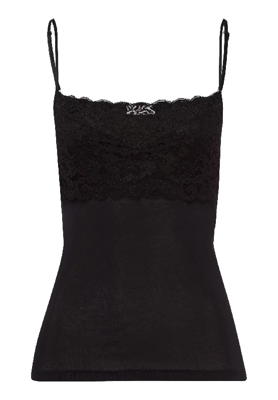 Women's Trendy Garments Luxury Moments Wide Lace Cotton Camisole | Black 71448-019