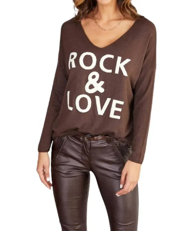 Vintage-Inspired Garments Fuzzy Rock Love Sweater In Brown