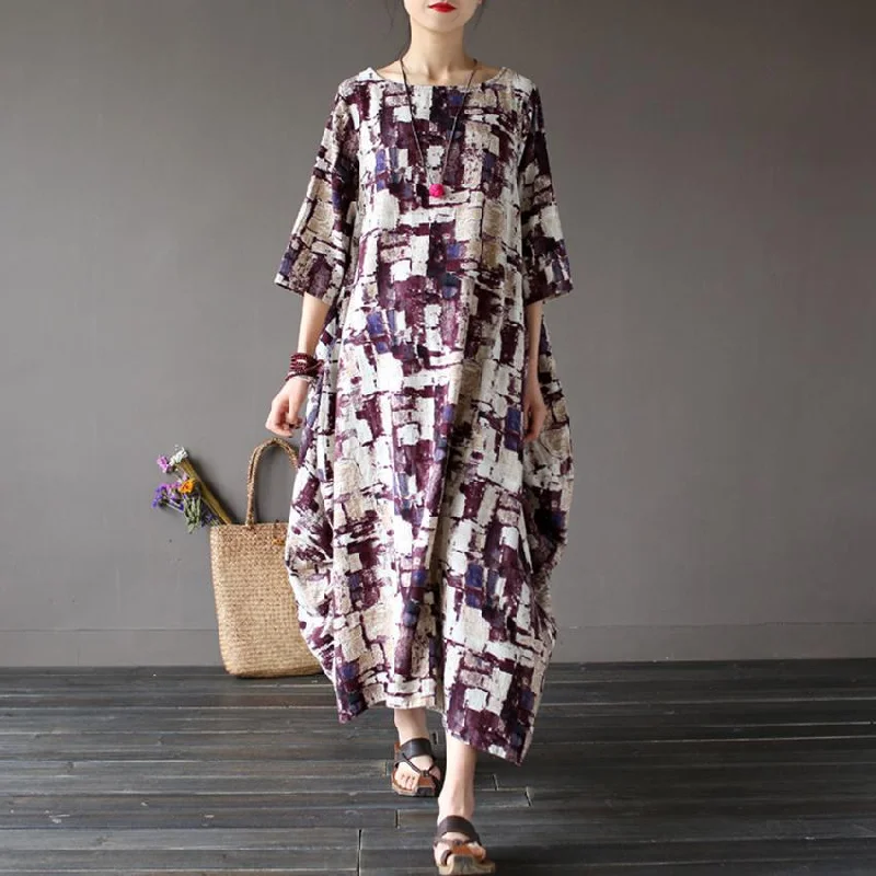 Women's Clothing Outfit Set Art Inspired Cotton and Linen Maxi Dress