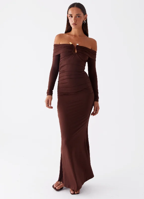 Comfortable Women's Attire Rudy Long Sleeve Maxi Dress - Chocolate