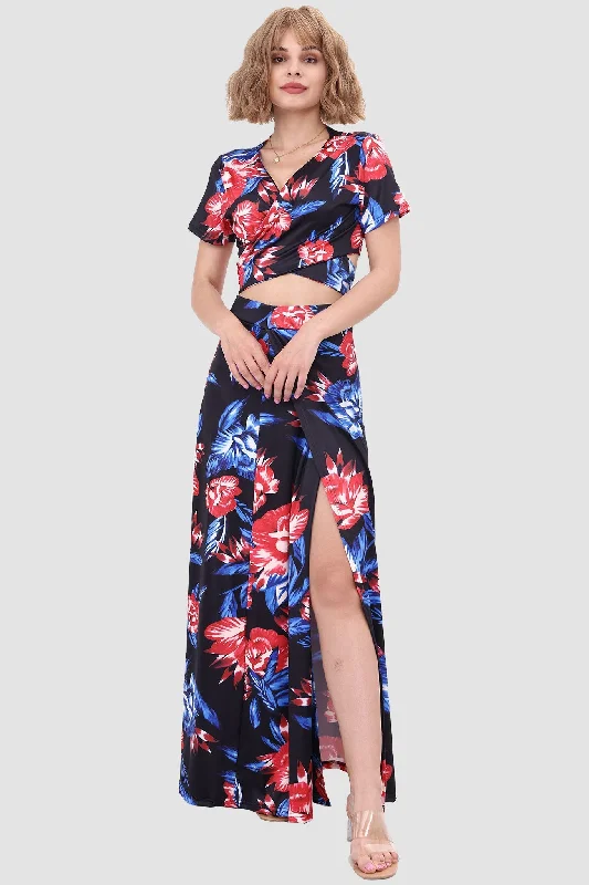 Women's Clothes And Garments V-neck Printed Waist-revealing Two-piece Dress