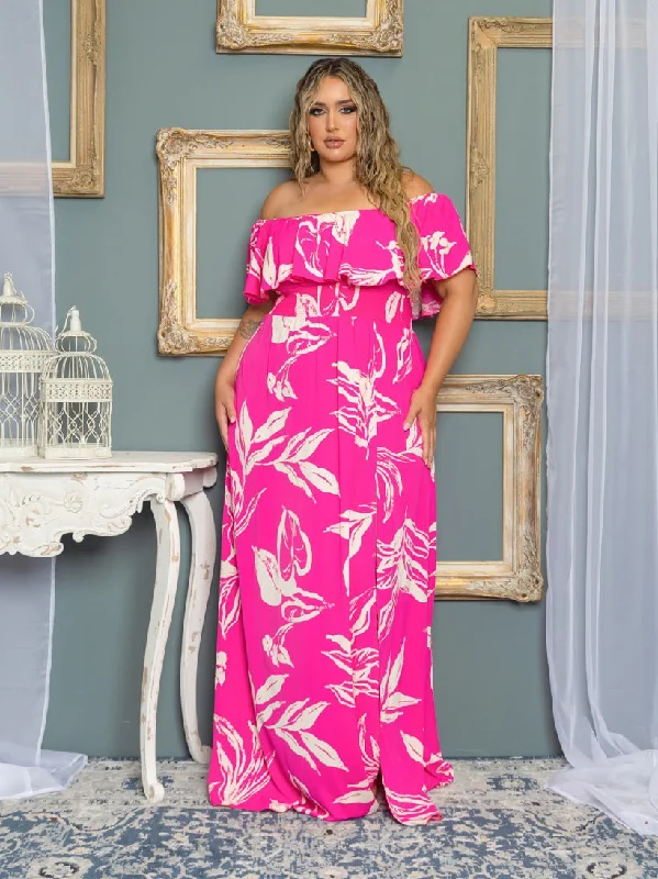 Women's Night-Out Outfit Emily Plus Size Chiffon Gown in Pink Floral