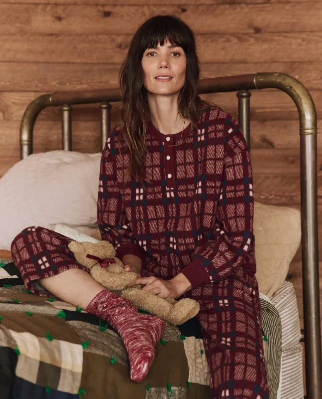 Women's Work Outfit For The Office The Plush Fleece Henley Sleep Sweatshirt. -- Fireside Plaid