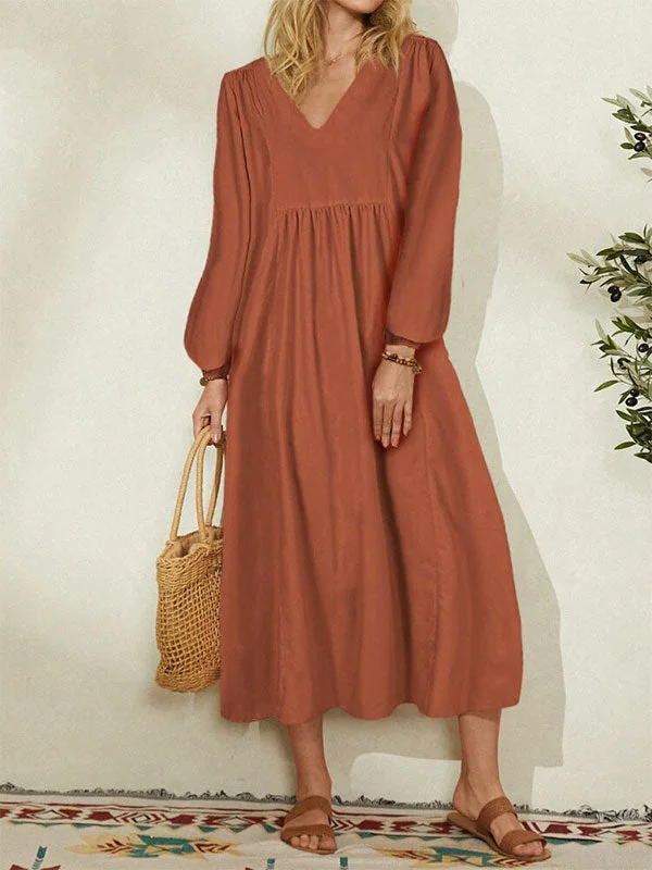 Women's Plus-Size Outfit V Neck Lantern Sleeve Maxi Dress