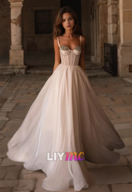 Comfortable Garments For Women LW013 - A Line Sweetheart Beads Simple Rustic Wedding Dress