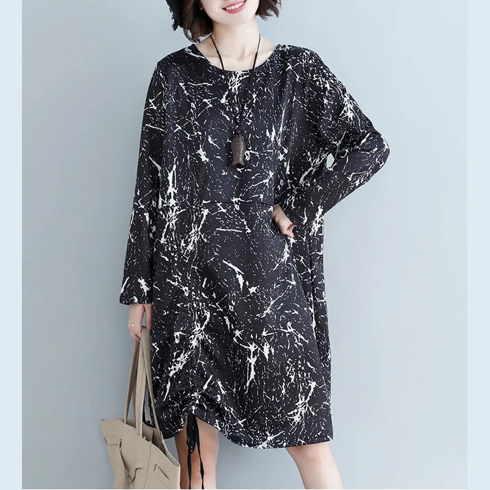 Women's Vacation Outfit Set Natural black print Cotton dress 2024 Shape side open baggy Dress