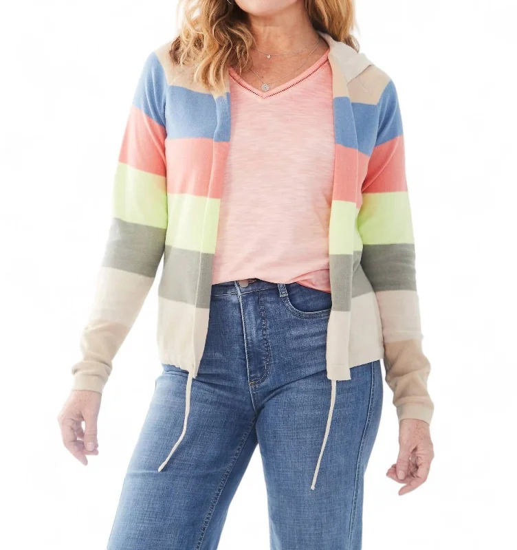 Chic Women's Outfit Striped Hooded Cardigan In Multi