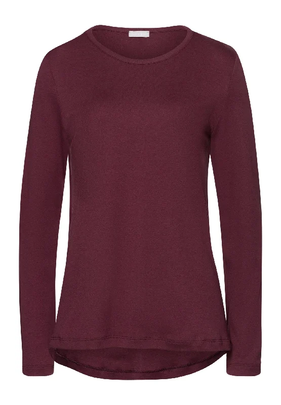 Women's Casual Outfit Loungy Nights Relaxed Round Neck Cotton Top | Deep Maroon 76491-2483