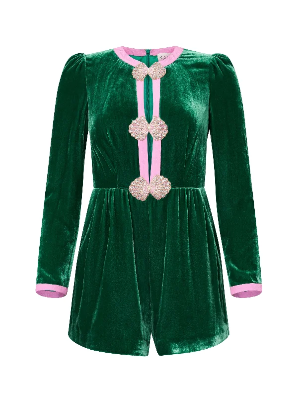 Elegant Women's Evening Garments Camille Bows Playsuit in Emerald