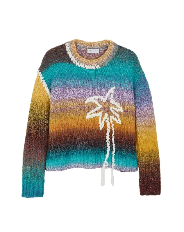 Women's Plus-Size Garments Hand Embroidered Palm Tree Sweater In Multi