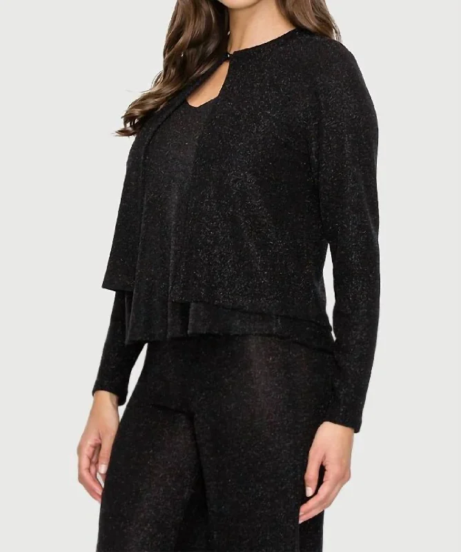 Women's Party Outfit Glitter Top Button Cardigan In Black